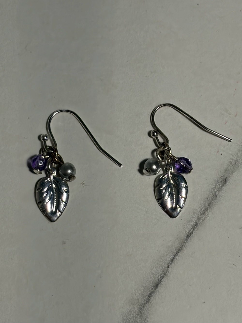 Vintage Silver Toned Leaf Earrings